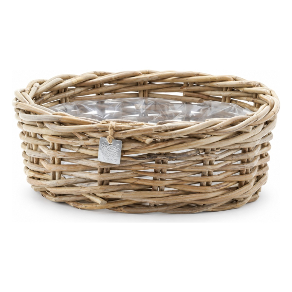 VAN DER LEEDEN Rattan Pflanzkorb mit Folienauskleidung Grau Oval Ø 37 cm