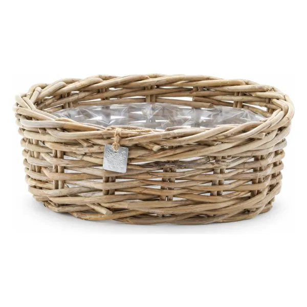 VAN DER LEEDEN Rattan Pflanzkorb mit Folienauskleidung Grau Oval Ø 37 cm