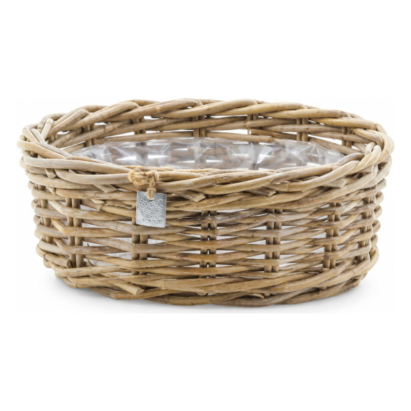 VAN DER LEEDEN Rattan Pflanzkorb mit Folienauskleidung Grau Oval Ø 44 cm