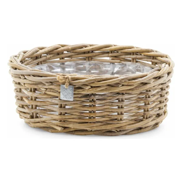 VAN DER LEEDEN Rattan Pflanzkorb mit Folienauskleidung Grau Oval Ø 44 cm