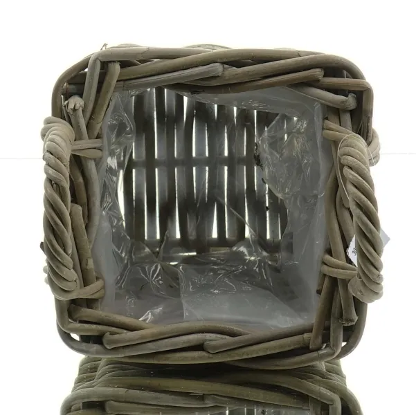VAN DER LEEDEN Rattan Pflanzkorb mit Griffen & Folienauskleidung 20 x 20 cm