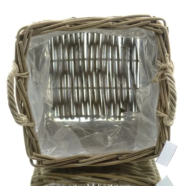 VAN DER LEEDEN Rattan Pflanzkorb quadratisch mit Folienauskleidung 30 x 30 cm