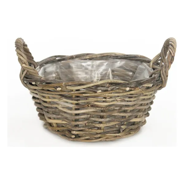 VAN DER LEEDEN Rattan Pflanzschale Grau Ø 35 cm