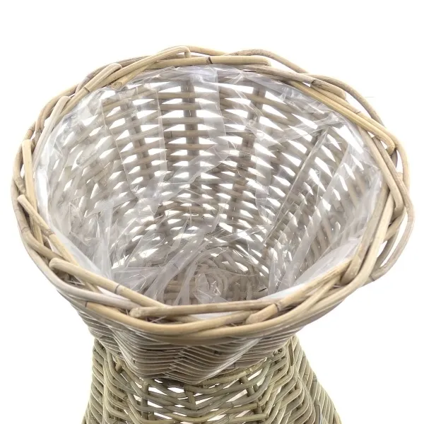 VAN DER LEEDEN Rattan Übertopf Grau konisch mit Folienauskleidung Ø 18 cm