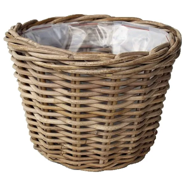 VAN DER LEEDEN Rattan Übertopf Grau konisch mit Folienauskleidung Ø 18 cm