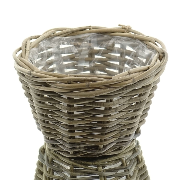 VAN DER LEEDEN Rattan Übertopf Grau konisch mit Folienauskleidung Ø 28 cm