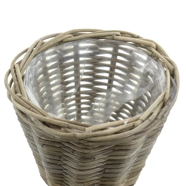 VAN DER LEEDEN Rattan Übertopf Grau konisch mit Folienauskleidung Ø 29 cm