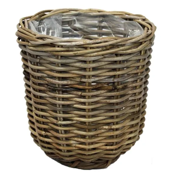VAN DER LEEDEN Rattan Übertopf Grau konisch mit Folienauskleidung Ø 29 cm