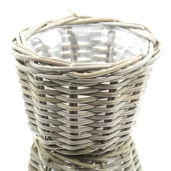 VAN DER LEEDEN Rattan Übertopf Grau konisch mit Folienauskleidung Ø 35 cm