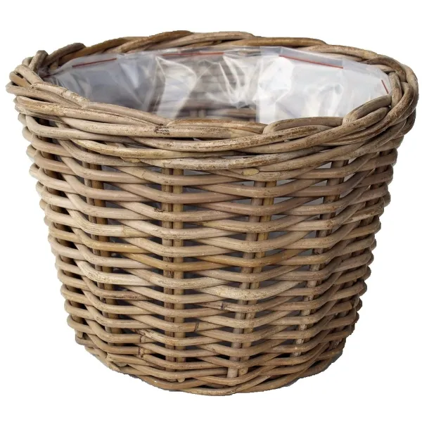 VAN DER LEEDEN Rattan Übertopf Grau konisch mit Folienauskleidung Ø 35 cm