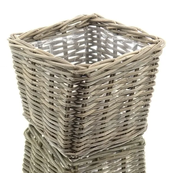 VAN DER LEEDEN Rattan Übertopf Grau quadratisch mit Folienauskleidung 27 cm VAN DER LEEDEN Rattan Übertopf Grau quadratisch mit Folienauskleidung 27 cm