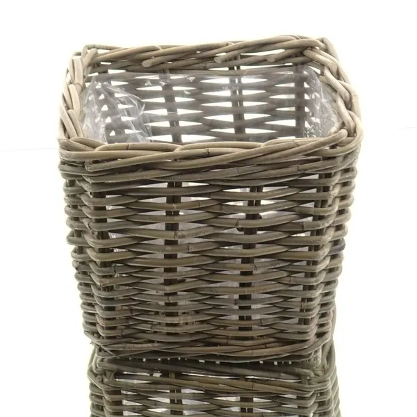 VAN DER LEEDEN Rattan Übertopf Grau quadratisch mit Folienauskleidung 27 cm