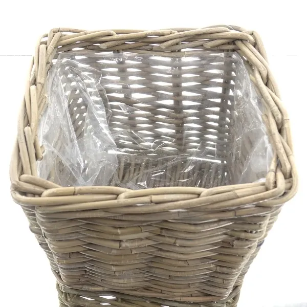 VAN DER LEEDEN Rattan Übertopf Grau quadratisch mit Folienauskleidung 27 cm