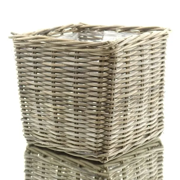 VAN DER LEEDEN Rattan Übertopf Grau quadratisch mit Folienauskleidung 33 cm VAN DER LEEDEN Rattan Übertopf Grau quadratisch mit Folienauskleidung 33 cm