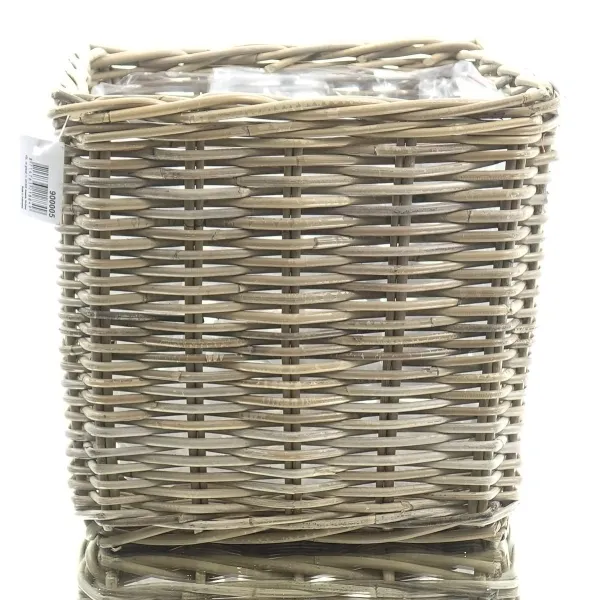 VAN DER LEEDEN Rattan Übertopf Grau quadratisch mit Folienauskleidung 33 cm