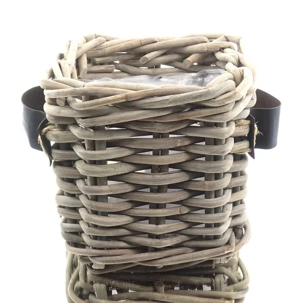 VAN DER LEEDEN Rattan Übertopf Grau quadratisch mit Folienauskleidung 35 x 35 cm