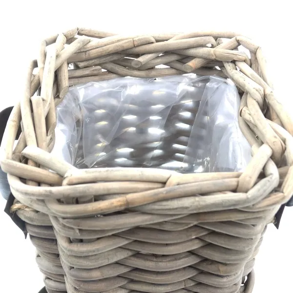VAN DER LEEDEN Rattan Übertopf Grau quadratisch mit Folienauskleidung 35 x 35 cm
