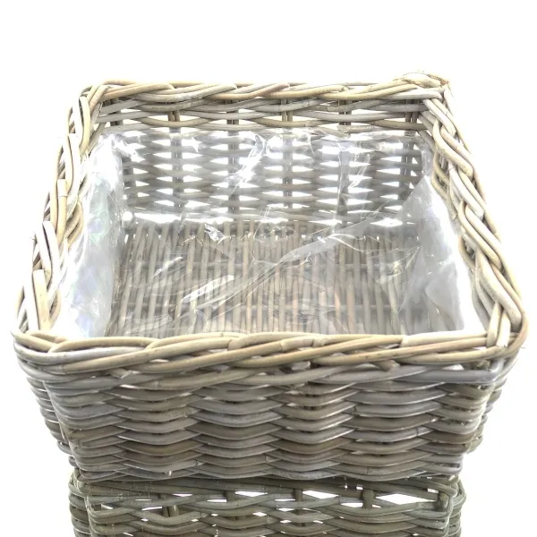 VAN DER LEEDEN Rattan Übertopf Grau quadratisch mit Folienauskleidung 40 cm