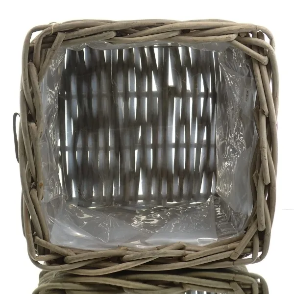 VAN DER LEEDEN Rattan Übertopf Grau quadratisch mit Folienauskleidung 65 x 65 cm