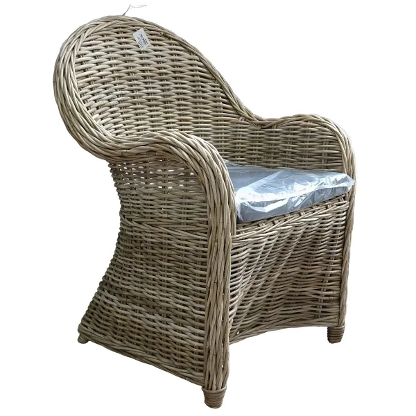 VAN DER LEEDEN Stuhl Rattan Grau 70 x 64 cm Höhe 85 cm + Kissen