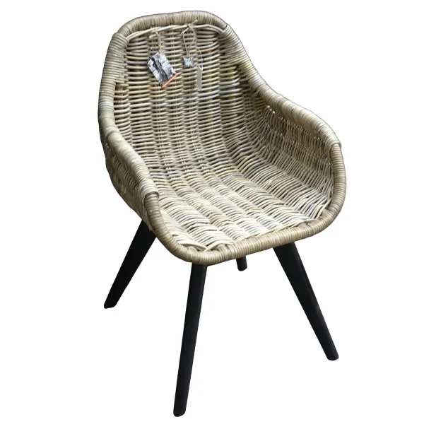 VAN DER LEEDEN Stuhl Rattan Grau - schwarze Beine 56 x 60 cm Höhe 83 cm