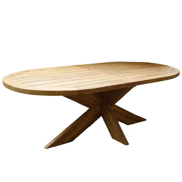 VAN DER LEEDEN Tisch Kreuzbein Oval Teak Natural 240x110 cm Höhe 78 cm