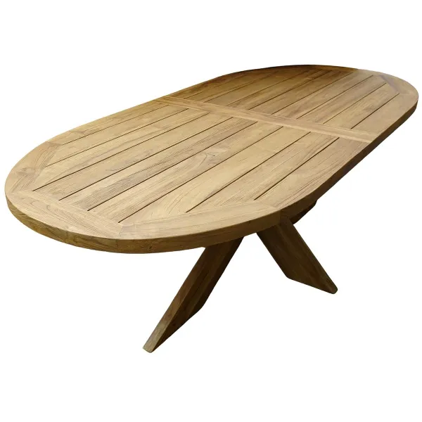 VAN DER LEEDEN Tisch Kreuzbein Oval Teak Natural 240x110 cm Höhe 78 cm