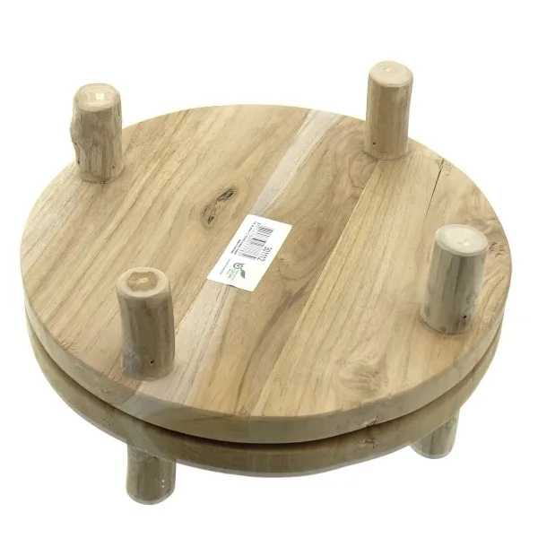 VAN DER LEEDEN Untersetzer - Platte mit 4 Beinen Natur Ø 30 cm - Teakholz massiv