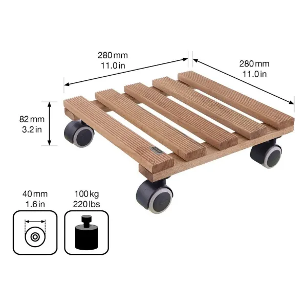 Wagner® Pflanzenroller COUNTRY GH 0203 - 28 x 28 cm, Holz, Palisander, Tragkraft 100 kg