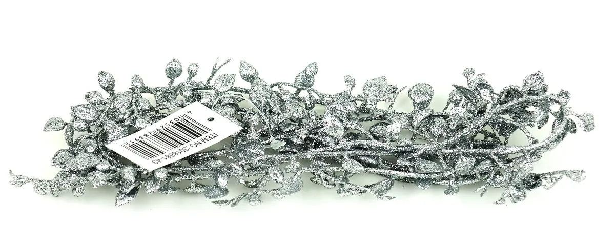 Weihnachtliche Miniblattgirlande Silber mit Glitter - Kunststoff 180 cm