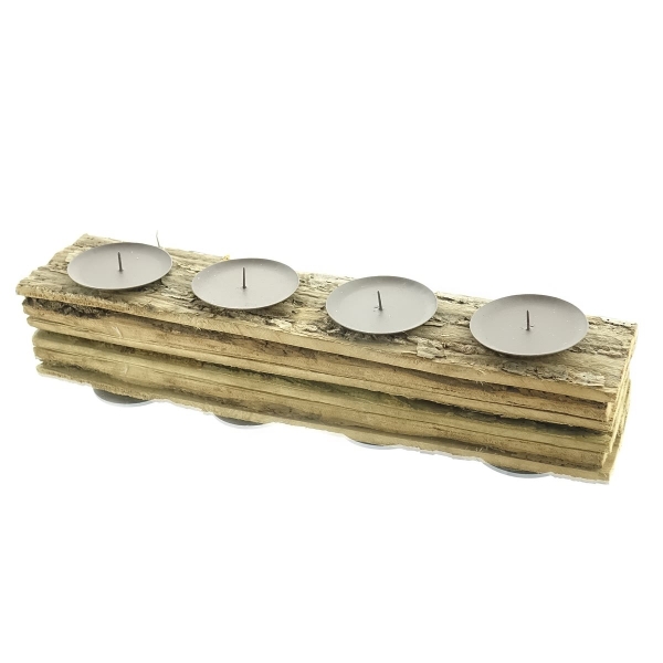 Weihnachtlicher 4-fach Kerzenhalter aus Pappelholz mit Rinde für Stumpenkerzen