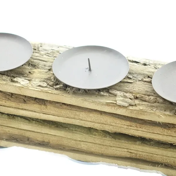 Weihnachtlicher 4-fach Kerzenhalter aus Pappelholz mit Rinde für Stumpenkerzen