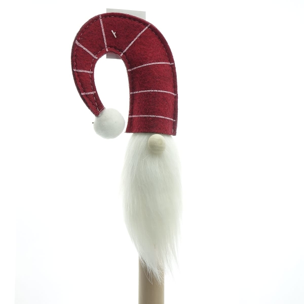 Weihnachtlicher Dekostecker Santa Rot & Grau gestreifte Mütze 50 cm - Holz