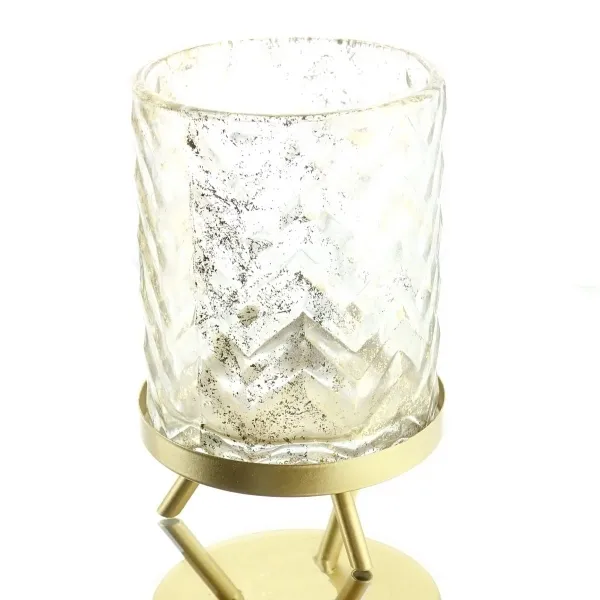 Weihnachtliches Glas-Windlicht auf goldfarbenem Metallsockel Ø 10 cm Weihnachtliches Glas-Windlicht auf goldfarbenem Metallsockel Ø 10 cm