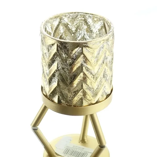 Weihnachtliches Glas-Windlicht auf goldfarbenem Metallsockel Ø 7 cm Weihnachtliches Glas-Windlicht auf goldfarbenem Metallsockel Ø 7 cm