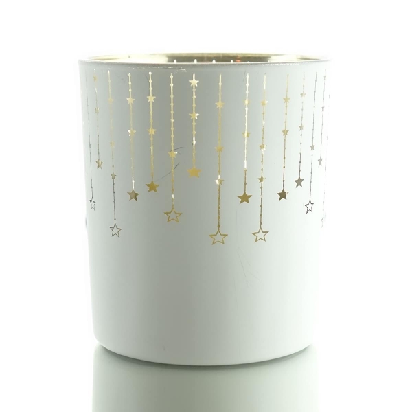 Weihnachtliches Teelicht FALLING STARS Sternenregen Weiß Ø 8 cm aus Glas