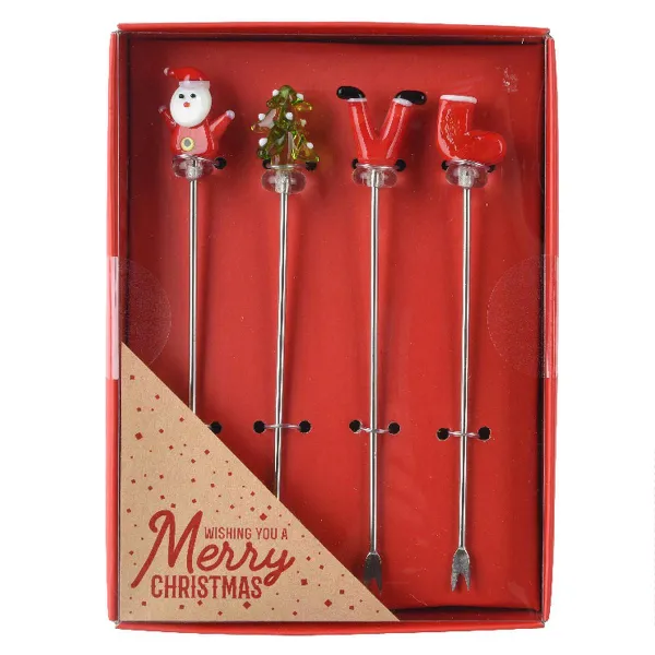 Weihnachts-Cocktailspieße WeihnachtsmannTannenbaum Beine Strumpf - Edelstahl & Glas