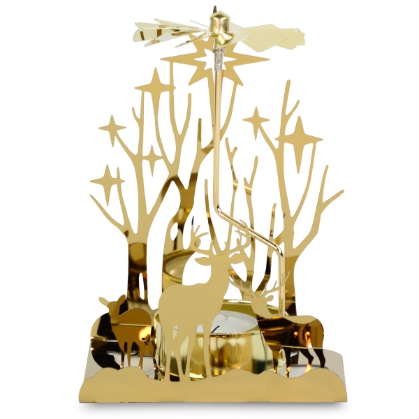 Weihnachts-Kerzen-Drehspiel Waldszene Goldfarben aus Edelstahl