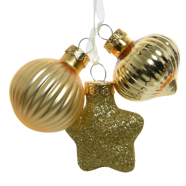 Anhänger 3er Bundle matt, glanz & Glitter goldfarben - Glas