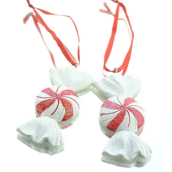 Weihnachtsanhänger Bonbon Weiß / Rot mit Glitter 7,5 cm aus Polyresin - 2er Pack Weihnachtsanhänger Bonbon Weiß / Rot mit Glitter 7,5 cm aus Polyresin - 2er Pack