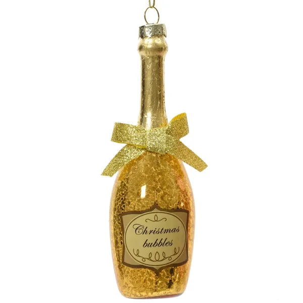 Weihnachtsanhänger Champagnerflasche goldfarben - Glas