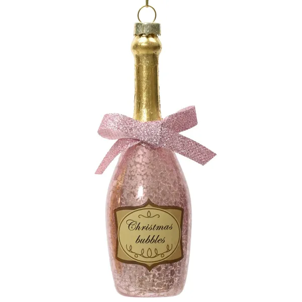 Weihnachtsanhänger Champagnerflasche rosa - Glas