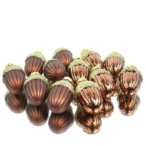 Weihnachtsanhänger Eicheln Espresso braun Ø 3 cm aus Glas - 12er Set