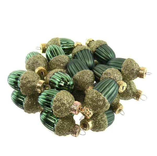 Weihnachtsanhänger Eicheln Piniengrün Ø 3 cm aus Glas - 12er Set