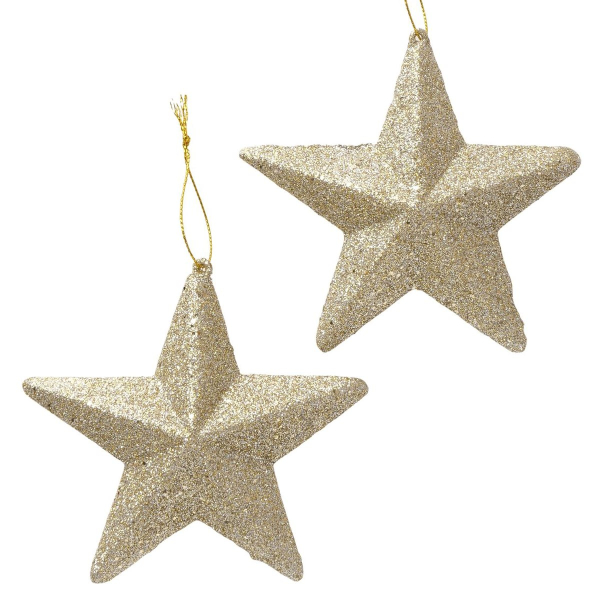 Weihnachtsanhänger Estel 2 Sterne bruchfest goldfarben beglittert Länge 12,7 cm Breite 4 cm Höhe 13 cm - Kunststoff