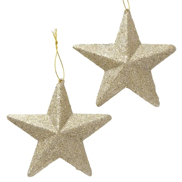 Weihnachtsanhänger Estel 2 Sterne bruchfest goldfarben beglittert Länge 12,7 cm Breite 4 cm Höhe 13 cm - Kunststoff
