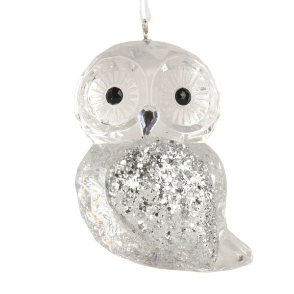 Weihnachtsanhänger Eule transparent silberfarben beglittert- Kunststoff