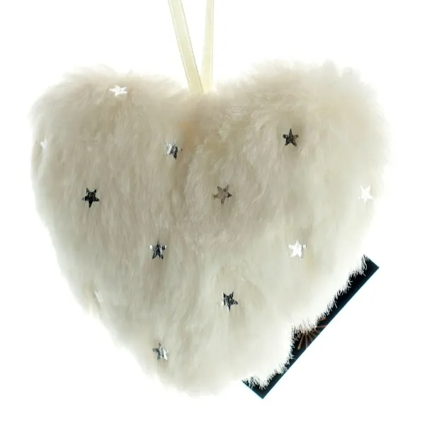 Weihnachtsanhänger Herz Weiß mit silbernen Sternen 9 cm - Plüsch Weihnachtsanhänger Herz Weiß mit silbernen Sternen 9 cm - Plüsch