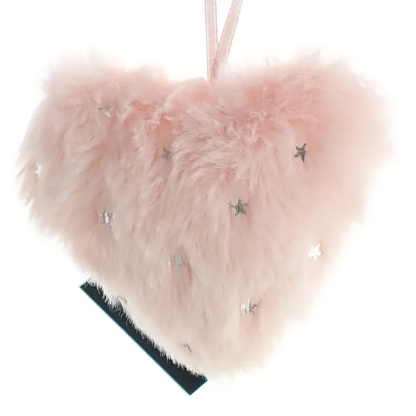Weihnachtsanhänger Herz Zartrosa mit silbernen Sternen 9 cm - Plüsch Weihnachtsanhänger Herz Zartrosa mit silbernen Sternen 9 cm - Plüsch