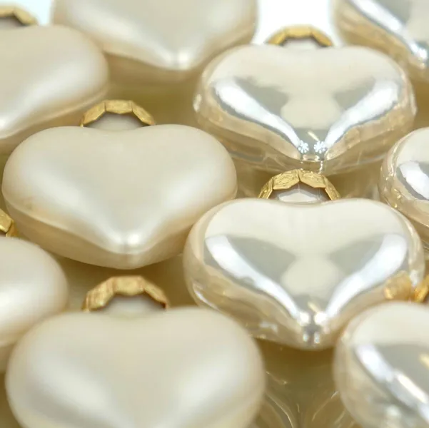 Weihnachtsanhänger Herzen Pearl beige 4 cm aus Glas - 12er Set